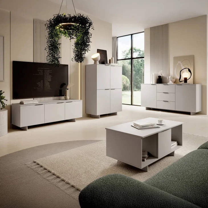 Madia alta 100x145h cm 4 ante soggiorno beige cashmere Stone