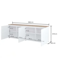 Madia moderna 200x68h cm 4 ante bianco rovere Ischia