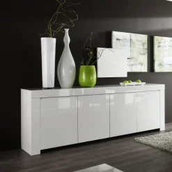 Madia moderna 210x82h cm 4 ante bianco lucido Essential