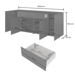 Madia moderna 195x78h cm 4 ante 2 cassetti nero Edge