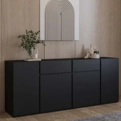 Madia moderna 195x78h cm 4 ante 2 cassetti nero Edge