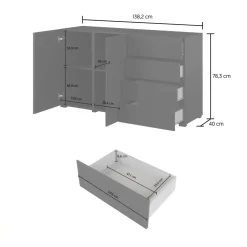 Madia moderna 138x78h cm 2 ante 4 cassetti nero Edge