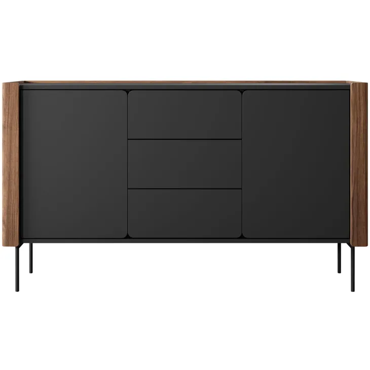 Madia moderna 142x83h cm 2 ante 3 cassetti noce nero Wrappy