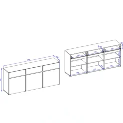 Madia moderna 180x78h cm 3 ante 3 cassetti bianco rovere Lolla