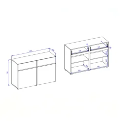 Madia moderna 120x78h cm 2 ante 2 cassetti bianco rovere Lolla