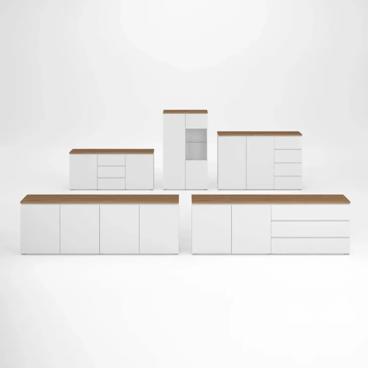 Madia moderna 200x68h cm 2 ante 3 cassetti bianco rovere Ischia