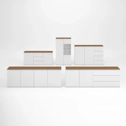 Madia moderna 150x68h cm 2 ante 3 cassetti bianco rovere Ischia