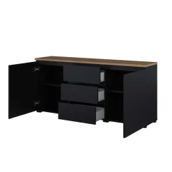 Madia moderna 150x68h cm 2 ante 3 cassetti nero rovere Ischia