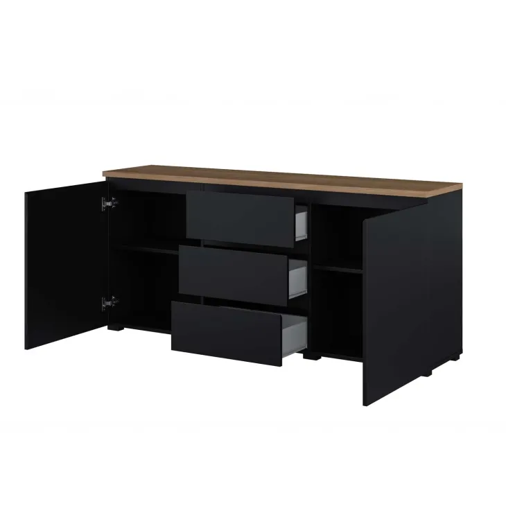 Madia moderna 150x68h cm 2 ante 3 cassetti nero rovere Ischia