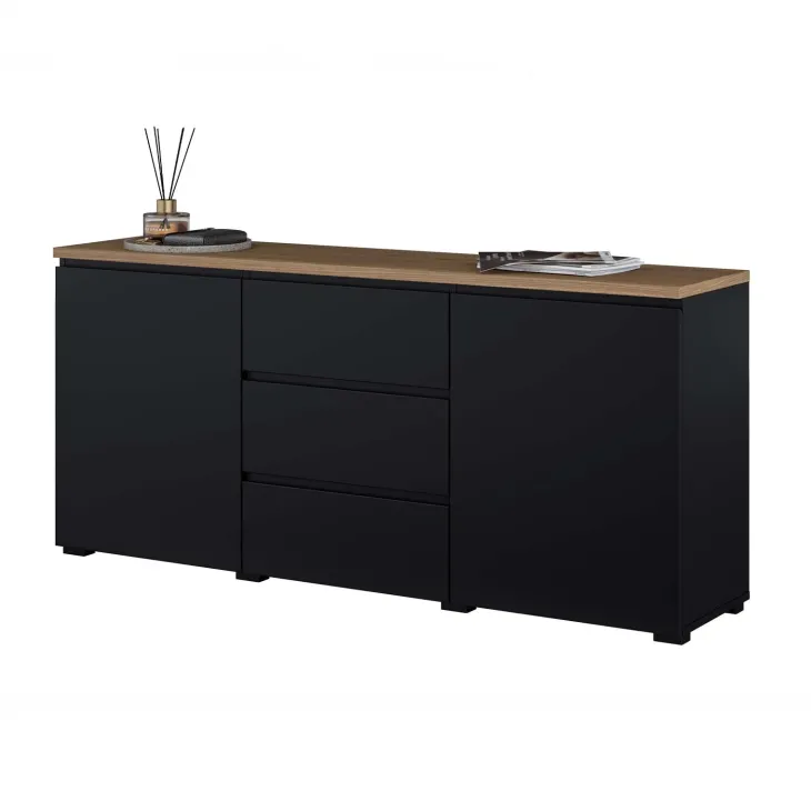 Madia moderna 150x68h cm 2 ante 3 cassetti nero rovere Ischia
