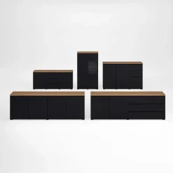 Madia moderna 150x68h cm 2 ante 3 cassetti nero rovere Ischia