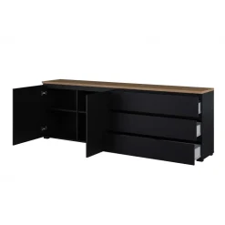 Madia moderna 200x68h cm 2 ante 3 cassetti nero rovere Ischia