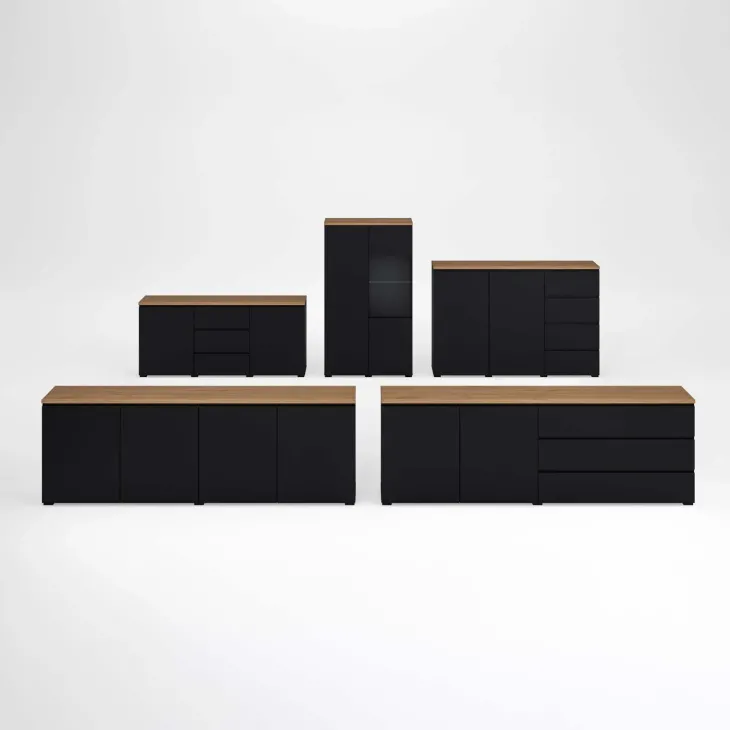 Madia moderna 200x68h cm 2 ante 3 cassetti nero rovere Ischia