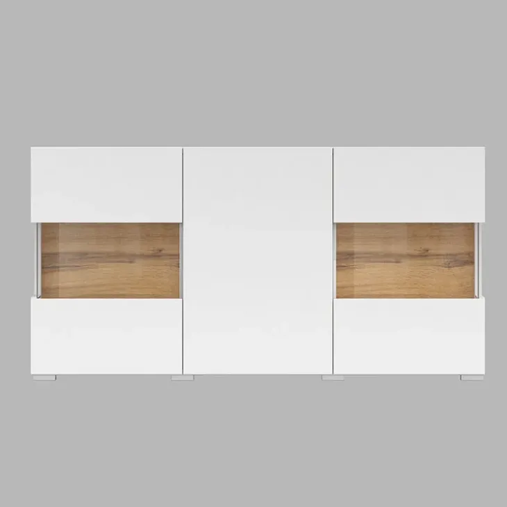 Madia moderna 120x62h cm 3 ante con vetrine bianco rovere Fusion
