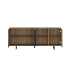 Madia moderna 200x87h cm 4 ante con vetrina rovere scuro tortora Domus