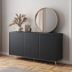 Madia moderna 154x78h cm 3 ante nero cannettato Celestia