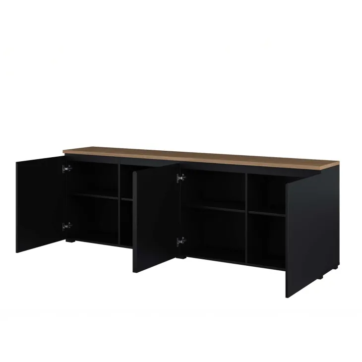 Madia moderna 200x68h cm 4 ante nero rovere Ischia