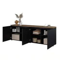 Madia moderna 200x68h cm 4 ante nero rovere Ischia
