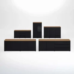 Madia moderna 200x68h cm 4 ante nero rovere Ischia