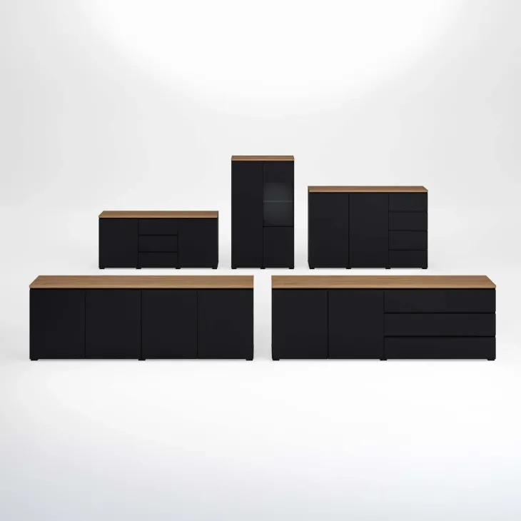 Madia moderna 200x68h cm 4 ante nero rovere Ischia