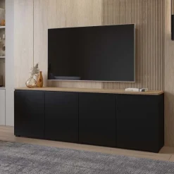 Madia moderna 200x68h cm 4 ante nero rovere Ischia