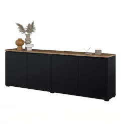 Madia moderna 200x68h cm 4 ante nero rovere Ischia