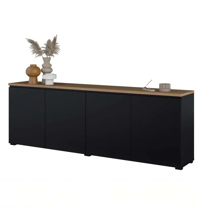 Madia moderna 200x68h cm 4 ante nero rovere Ischia