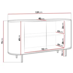 Madia moderna 139x75h cm 2 ante rovere effetto marmo nero Roundi