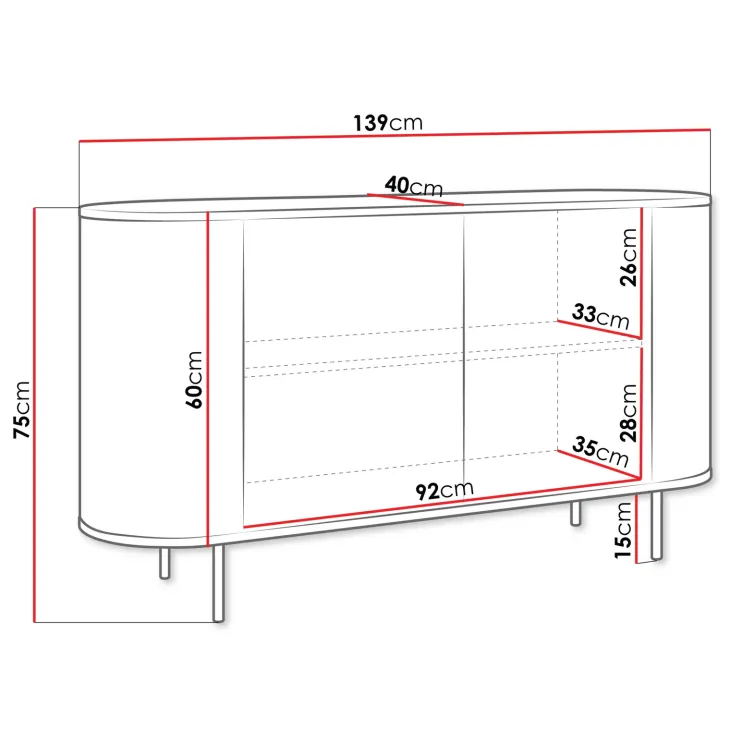 Madia moderna 139x75h cm 2 ante rovere effetto marmo bianco Roundi