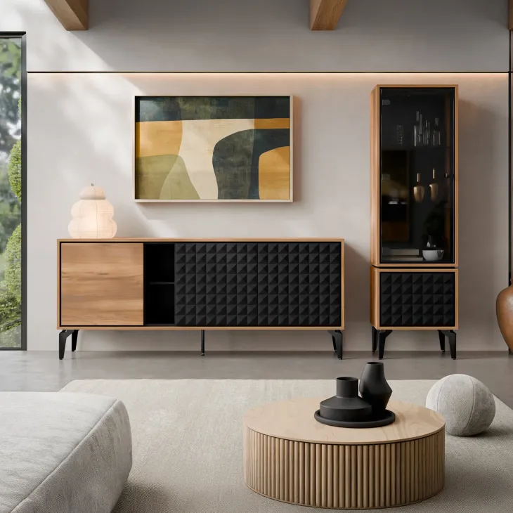 Madia moderna 190x80h cm 3 ante serigrafato rovere nero Duplo