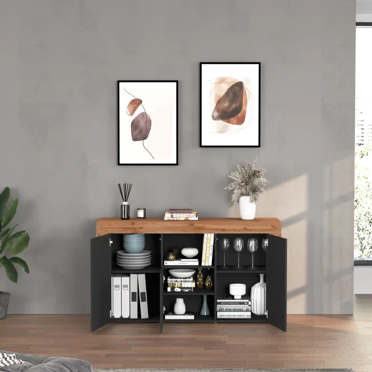 Madia moderna 155x85h cm antracite rovere Block
