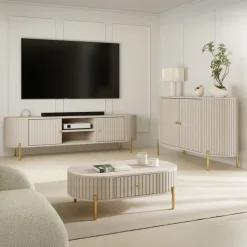 Madia moderna 139x79h cm cannettato 2 ante beige cashmere Zurik