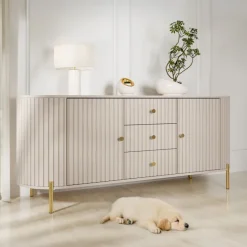 Madia moderna 178x79h cm cannettato 2 ante 3 cassetti beige cashmere Zurik