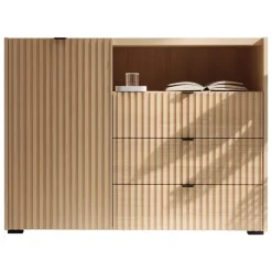 Madia moderna 106x80h cm cannettato 3 cassetti rovere Sally