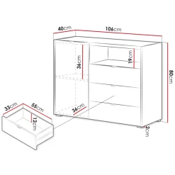 Madia moderna 106x80h cm cannettato 3 cassetti rovere Sally