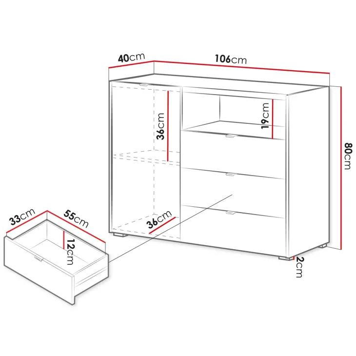 Madia moderna 106x80h cm cannettato 3 cassetti rovere Sally