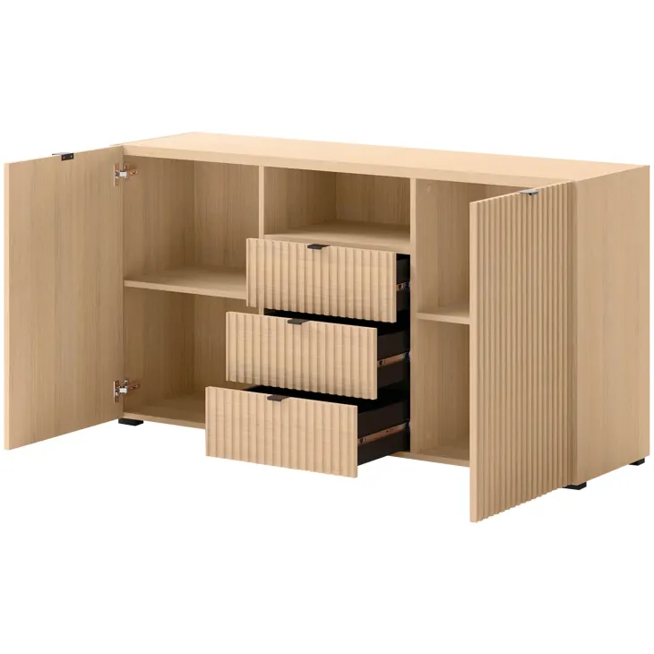 Madia moderna 150x80h cm cannettato 2 ante 3 cassetti rovere Sally