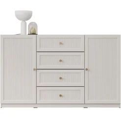 Madia moderna 150x92h cm cannettato 2 ante 4 cassetti beige cashmere Rolly