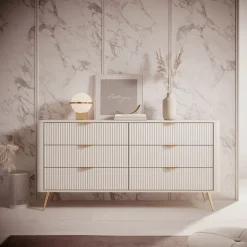 Madia moderna 163x81h cm 6 cassetti moderna beige cannettato Ramis