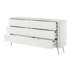 Madia moderna 163x81h cm 6 cassetti moderna bianco opaco cannettato Ramis