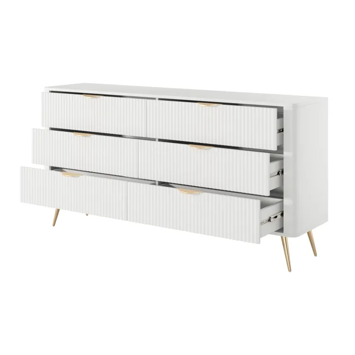 Madia moderna 163x81h cm 6 cassetti moderna bianco opaco cannettato Ramis