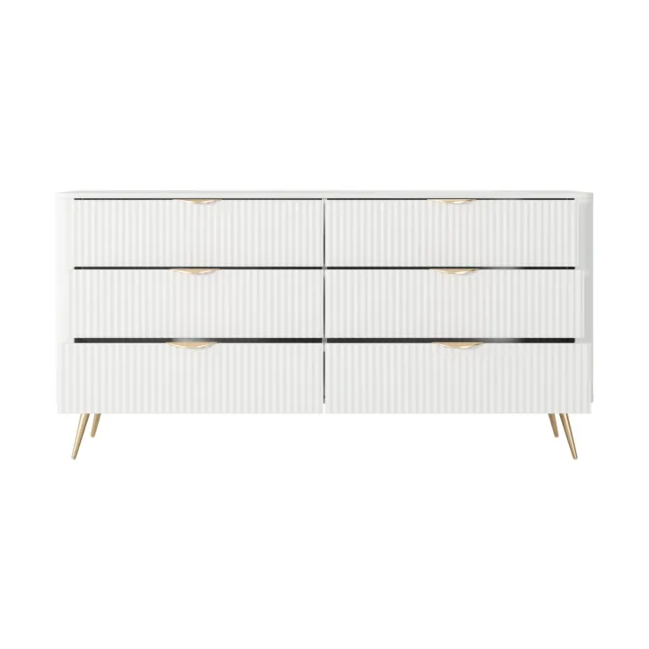 Madia moderna 163x81h cm 6 cassetti moderna bianco opaco cannettato Ramis