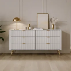 Madia moderna 163x81h cm 6 cassetti moderna bianco opaco cannettato Ramis