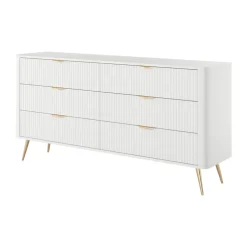Madia moderna 163x81h cm 6 cassetti moderna bianco opaco cannettato Ramis