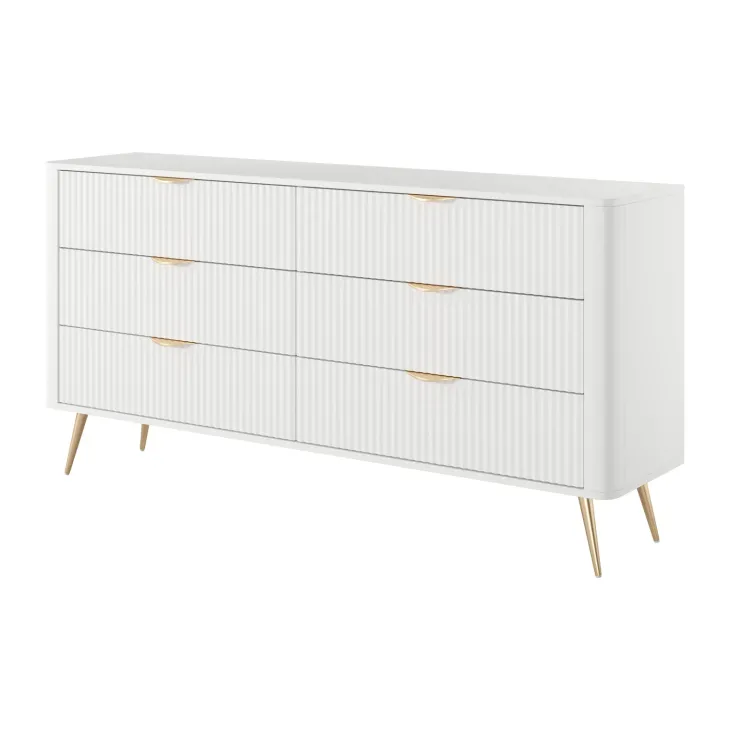 Madia moderna 163x81h cm 6 cassetti moderna bianco opaco cannettato Ramis
