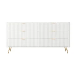 Madia moderna 163x81h cm 6 cassetti moderna bianco opaco cannettato Ramis