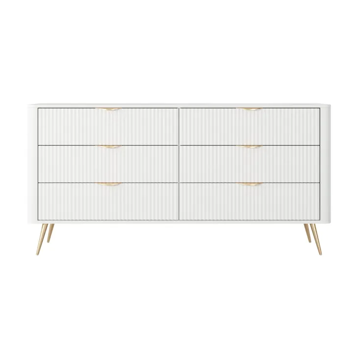 Madia moderna 163x81h cm 6 cassetti moderna bianco opaco cannettato Ramis