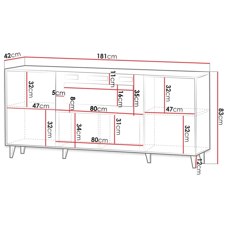 Madia moderna181x83h cm con camino elettrico cannettato quercia Essence