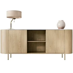 Madia moderna 184x75h cm 2 vani rovere effetto marmo bianco Roundi