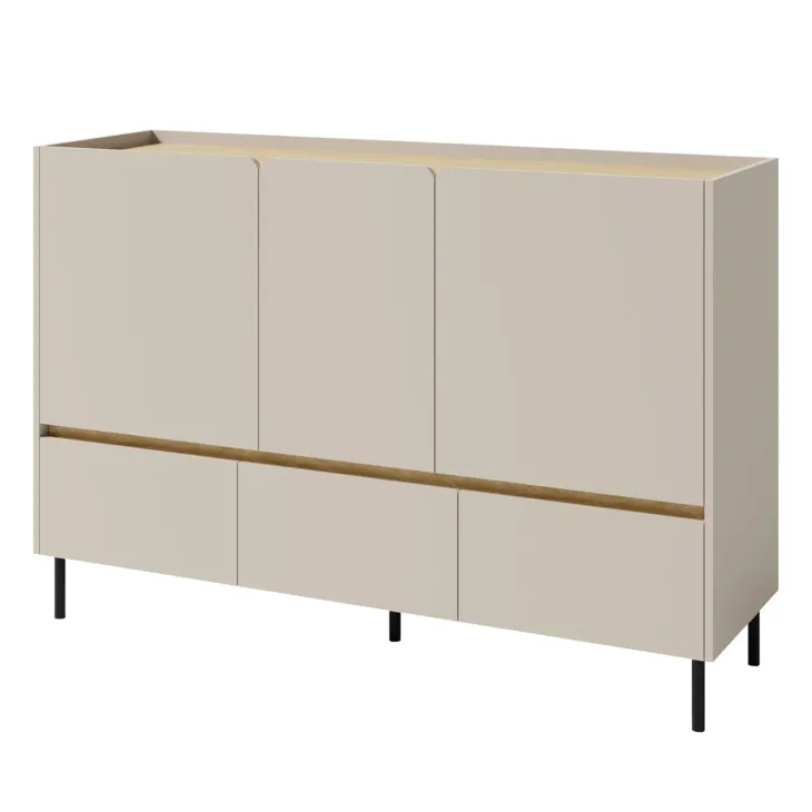 Madia soggiorno 150x105h cm 3 ante 3 cassetti beige cashmere rovere chiaro Linfa
